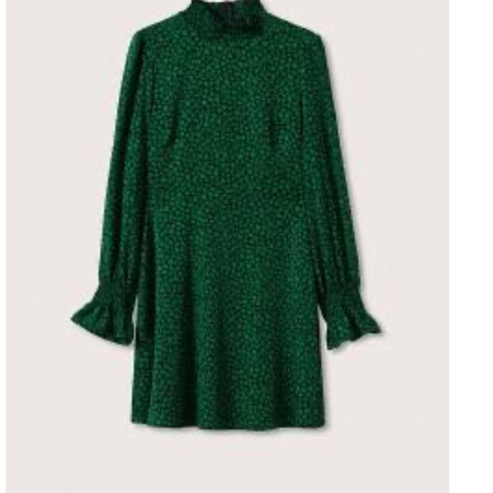 Mango Green Bishop Sleeve Mock Neck Dress